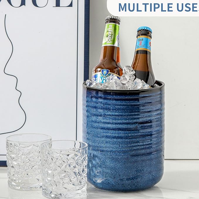 HASENSE Kitchen Utensil Holder, 7.4" x 6.2" Ceramic Utensil Holder for Countertop, Stable Cooking Utensil Organizer Crock for Spatula, Modern Kitchen Decor, Blue