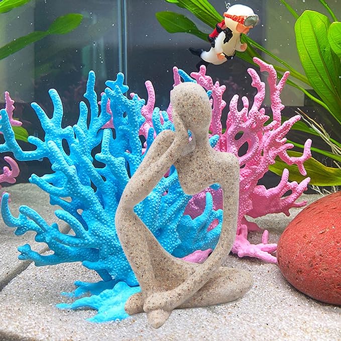 Oooct Sandstone Thinker Statue Fish Tank Decor Small Fish Aquarium Decorations Fish Tank Abstract Aesthetic Decorative Ornaments