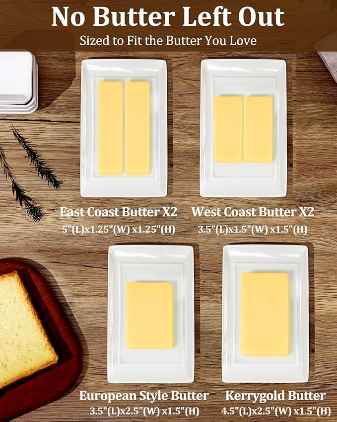 Yedio Large Butter Dish with Lid for Countertop, Porcelain Butter Keeper with Cover and Knife, Butter Holder Tray for 2 Sticks East Coast/West Coast/European Style Butter