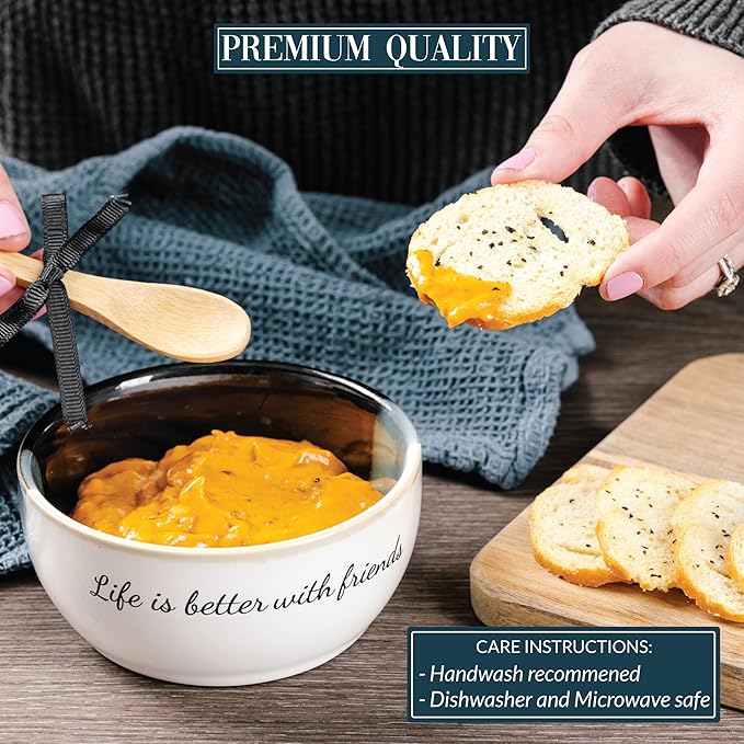 Pavilion - Life Is Better With Friends - 4.5" Dip Bowl & Spoon Set Housewarming Apartmentwarming Neutral Decor Bestie BFF Gift Present