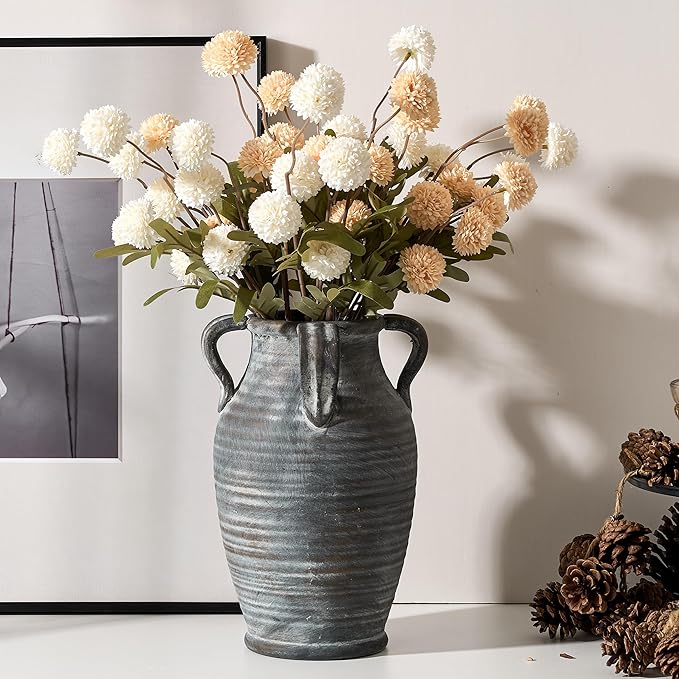 Emotionally Grounded Vase, Vaseking Large Ceramic Rustic Vase with 4 Handles, 10.83 inch Minimalist Decorative Farmhouse Vases for Home Decor, Living Room, Enterway, Table Decoration, Black Bronze