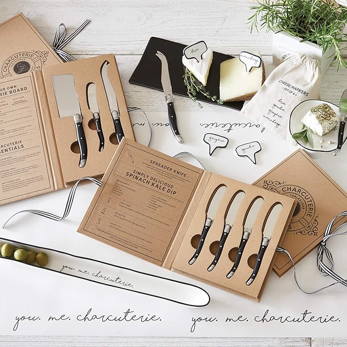 Santa Barbara Design Studio Table Sugar Ceramic Cheese Markers Set of 4, 2" x 2", White/Black