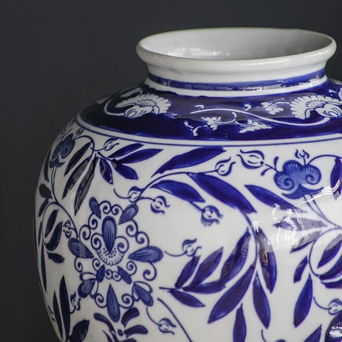 A&B Home Blue and White Porcelain Flower Vase, Ceramic Vase for Home Decor, Bedroom Living Room Console Table Accent, 9" x 9" x 9"