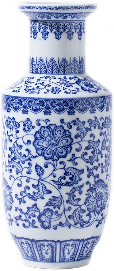 Blue and White Vase, Blue Vase, Chinoiserie Vase, Ginger Jar Vase for Home Decor, Porcelain Decor,10" H