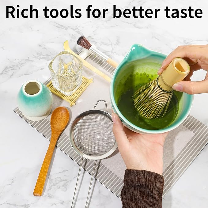 12 Pcs Matcha Whisk Set - Matcha Set Includes Ceramics Matcha Bowl and Cup, Matcha Kit for Ceremony Making Tools, Gift for Family/Friend (Gradient white-green)