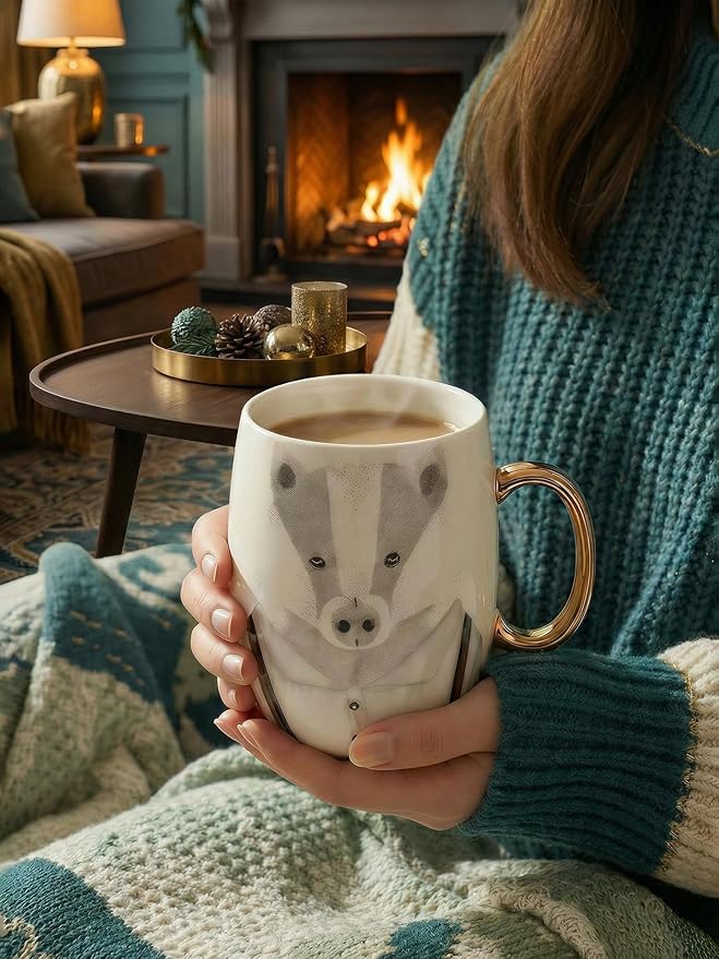 Large 24oz Ceramic Coffee Mug with Gold-Trim Handle, Oversized Porcelain Mug for Coffee, Tea & Hot Chocolate, Hand-Painted Artisan Style, Lead-Free, Gift-Ready Box, Hand Wash Only, Not Microwave Safe