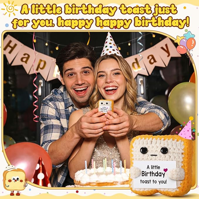 A little Birthday Toast to you - Funny Happy Birthday Gifts for Women, Men, Mom, Dad, Friend, Best Gifts for Her Ideas - Unique Crochet Toast Gift Card - Cute Easter Basket Stuffers for Daughter, Son