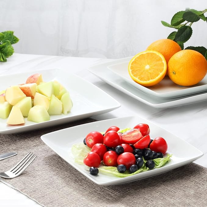 Yedio Porcelain Square Dinner Plates, 10.75 Inch Square Serving Plate for Steak, Pasta, Salad, Snacks, Pizza, Appetizer Plates, Set of 6, White