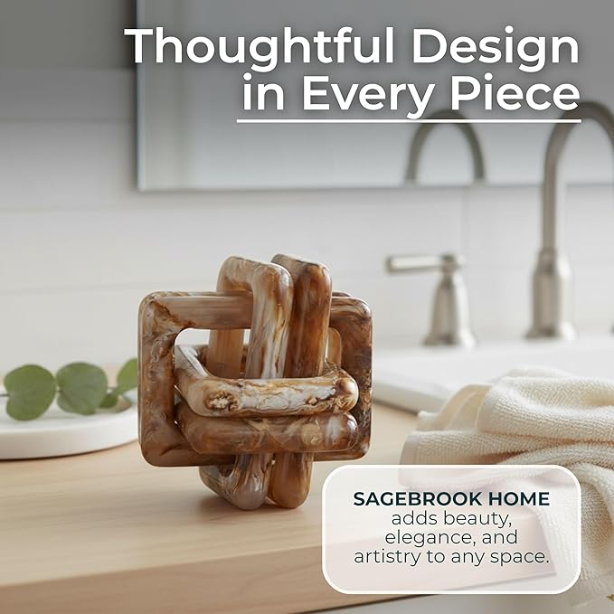 Sculpture for Home Decor and Bathroom Decor - Marble Knot Ornaments for Shelf Accents, Room Styling, and Office Design - Modern Statues Living Room Decor or Coffee Table Display - 6", Tan