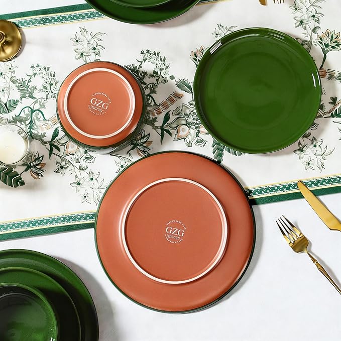 GZG Ceramic Dinner Salad Plates Set of 4, 8 Inch Speckled Dinnerware Dessert Plates with Clay-Tone Base, Microwave Oven Dishwasher Safe
