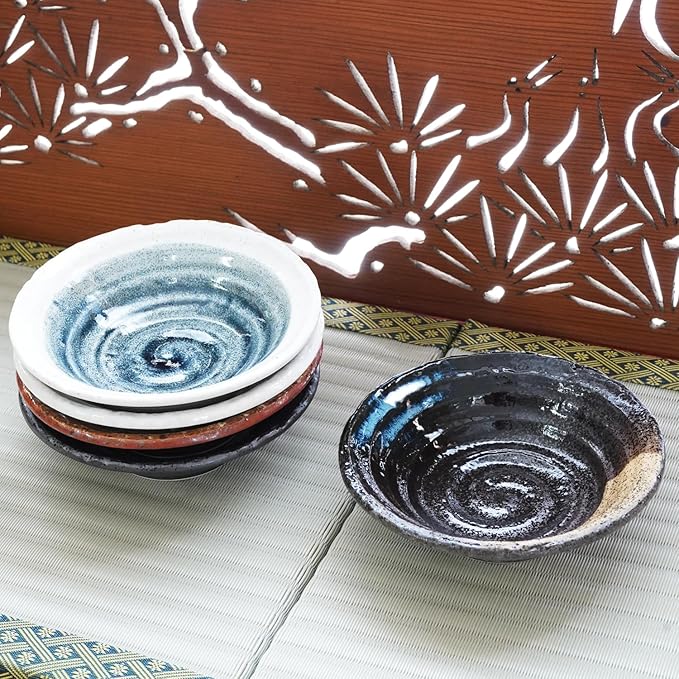 5.3 inches Serving Plates Set of 5, Rough Cut Shape Pottery, Dishwasher and microwave safe,Japanese Traditional Style and Color, Dessert plates, Appetizer Plates, Salad Plates (Deep Plate)