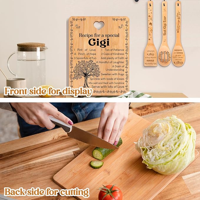 Gigi Gifts - "Recipe for a Special Gigi" Gigi Gifts for Grandma Cutting Board Set, Bamboo-Made Engraved Utensil Set Gifts for Gigi Cutting Board, Best Gigi Ever Gifts.