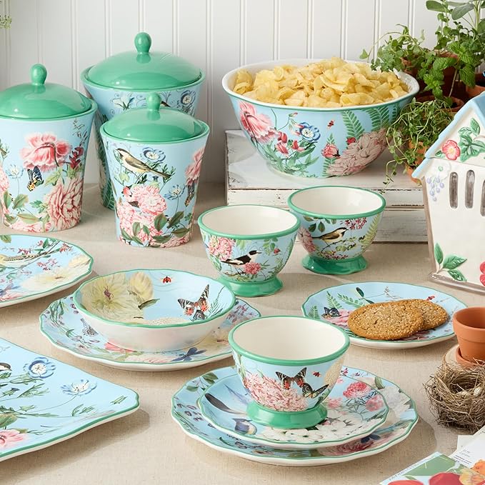 Flora Ceramic Canape Plate Set – 6-Inch Floral Appetizer Plates with Butterfly and Dragonfly Designs, Perfect for Snacks, Desserts, Hors D’oeuvres, and Entertaining