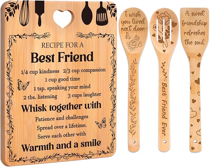 Best Friend Birthday Gifts for Women - Bamboo Cutting Board Set, Bestie Friendship Gifts for Women, Ideal Gifts for Birthday Graduation Wedding Job Move House Christmas Thanksgiving.