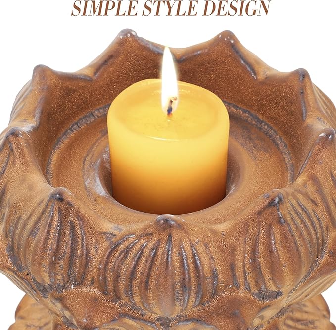 Vintage Lotus Ceramic Candlestick Holder Rust Color Buddhist Candle Holder for Home Decor Asian Style