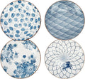 Small Ceramic Salad Plates Set of 4, 7 Inch (13oz) Japanese Appetizer Plates for Sushi Snacks, Dessert Plates for Cake Fruit, Blue & White Dinnerware, Microwave Dishwasher Safe