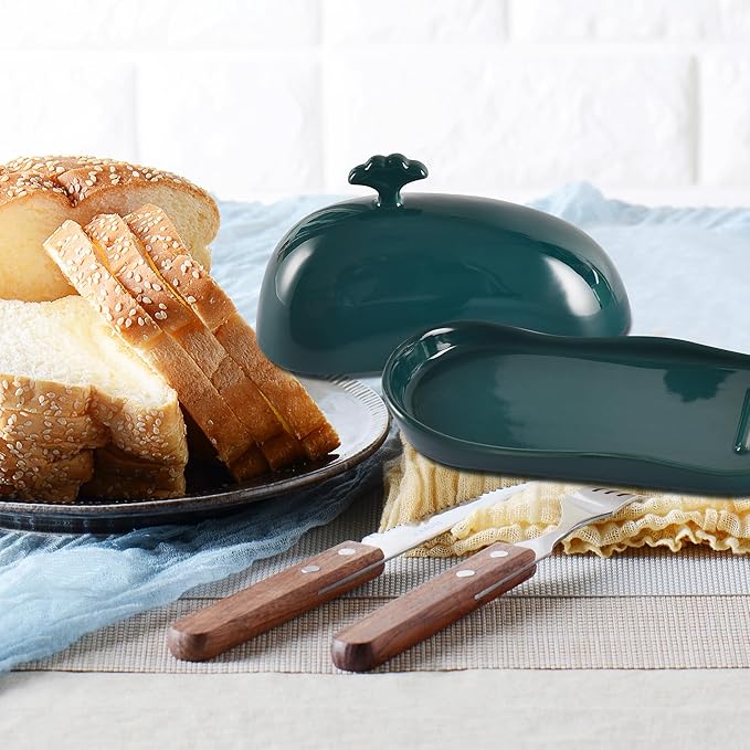 Porcelain Butter Dish for Countertop, Cute Whale Design, Ceramic Butter Dish with Handle, Funny Butter Storage Container, Ideal Gifts for Housewarming, Green