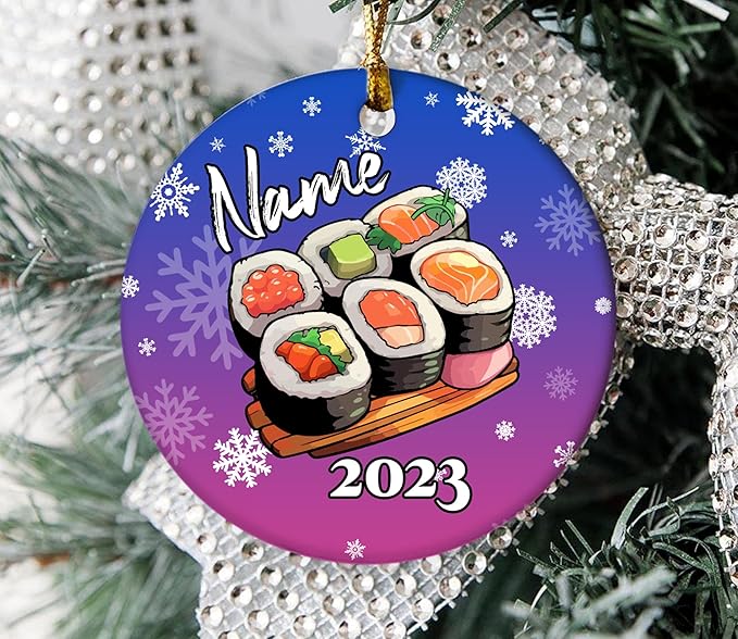 Sushi Ornament Personalized Gift, Sushi Decor Custom Name and Date, Foodie White Elephant Gifts, Sushi Lover Customized Ornament