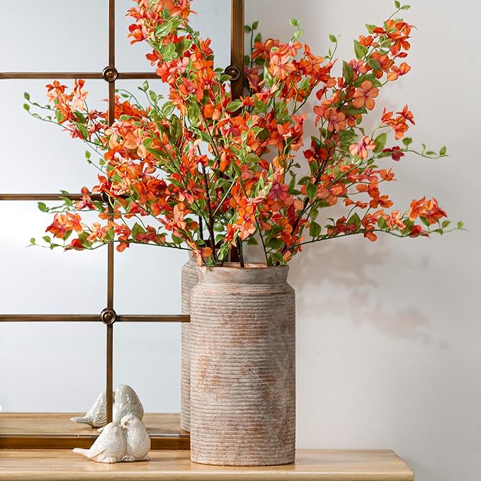 Ceramic Flower Vase 12 inch Farmhouse Rustic Vase for Home Decor Handcrafted Pottery Tall Terracotta Vases for Dining Table Decor Fireplace Living Room Bathroom Wedding Centerpiece (L-Terra)