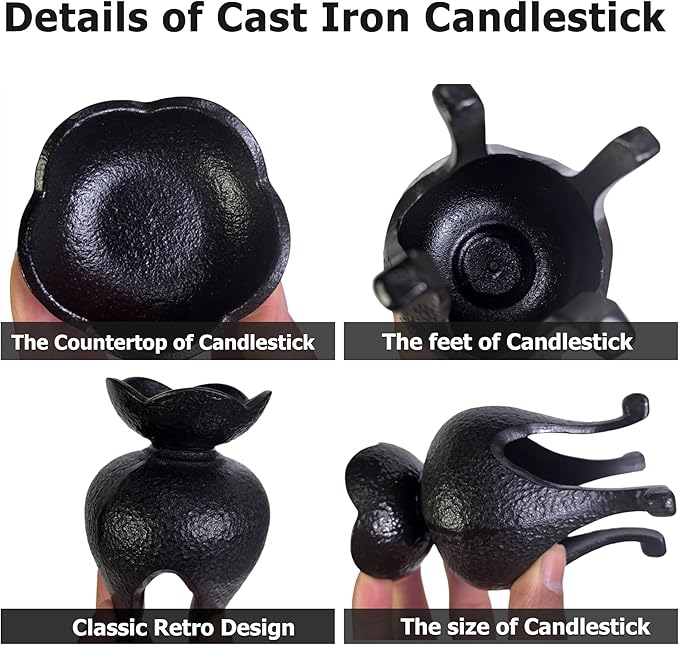 Japanese Style Cast Iron Candle Holder, Small Handmade Vintage Candlestick Holders, Rustic Pillar Candle Holder, Farmhouse Candle Stand for Fireplace Shelf Home Decor (4.53" Tall Pattern)