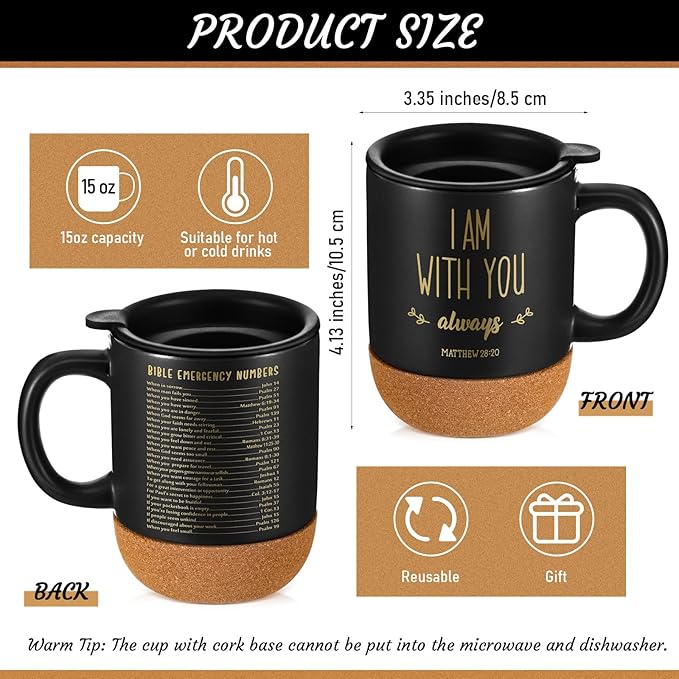 24 Set Christian Mugs Mothers Day Gifts Bulk Ceramic Coffee Cups with Bible Verses Religious Gifts for Church Office Women Men Employee Coworker Appreciation Mugs, 15 oz (Black)