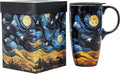 DUSVALLY Ceramic Tall Coffee Mug, Friends Coffee Cup Gift Set, Travel Mug with Lid for Office and Home, Porcelain Mug Unique Gifts for Women and Man, Moon Night, Color Box, 17 oz