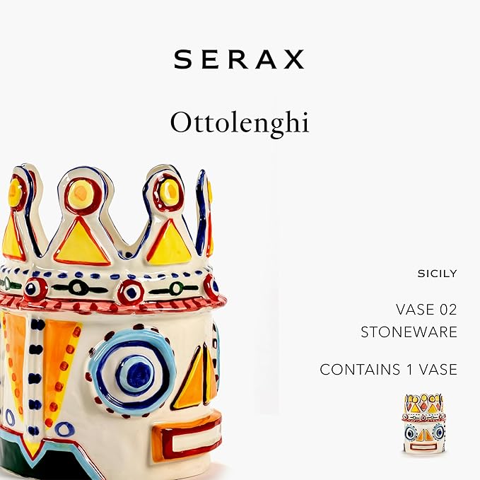 Serax Flower Vase | Sicily by Ottolenghi | Colorful Head Stoneware Home Decor Living Room for Coffee Table, Kitchen Decorations | Modern Entryway Table Decor or for Shelves | Unique Centerpiece Vases