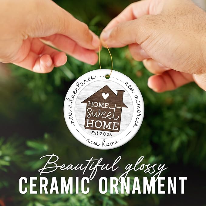 HEXMOZ New Home Gift Ideas - New Home Ornament 2026 - Best Housewarming Gifts 2026 - House Warming Gifts for Owners, Couples, Men, Women - First House Ornament, Our First Christmas Ceramic Keepsake