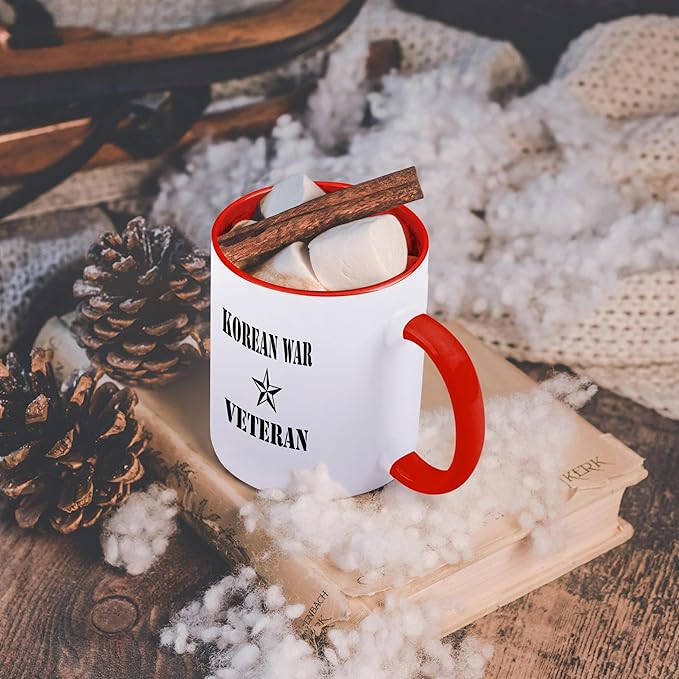 3dRose Korean War Veteran, Black and White 15oz Two-Tone Red Mug