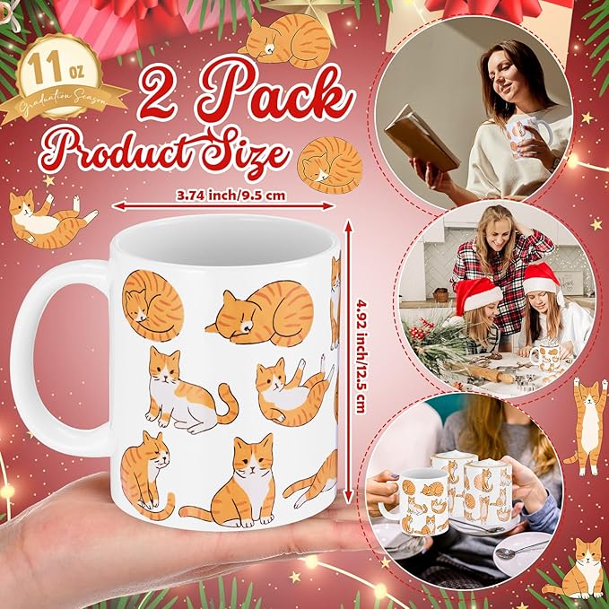 Sliner 2 Set Orange Tabby Cat Coffee Mugs Gifts 11 oz Funny Cat Mom Ceramic Coffee Cups Tea Cup Mothers Day Holiday Birthday Gifts for Men Women Cats Lovers