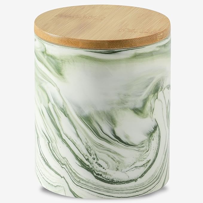 Green Food Storage Jar Strong Ceramic Storage Canisters with Airtight Seal Bamboo Lid Modern Design Seal Damp-Proof Kitchen Jar for Coffee, Tea,coffee
