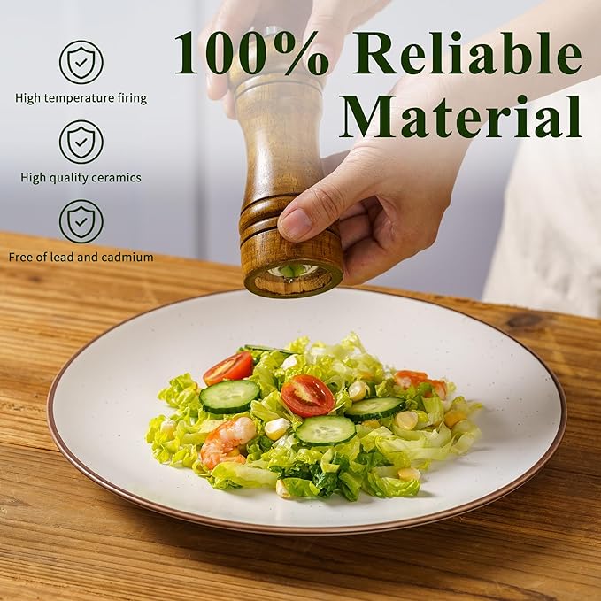 Ceramic Dinner Plates Set of 6, 8 Inches Kitchen Porcelain Serving Dishes, Dinnerware Sets, Microwave Oven Dishwasher Safe, Scratch Resistant, Modern Rustic Vanilla White, Christmas Housewarming Gift