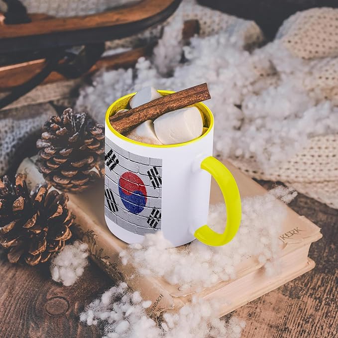 3dRose National flag of South Korea painted onto a brick wall Korean 15oz Two-Tone Yellow Mug