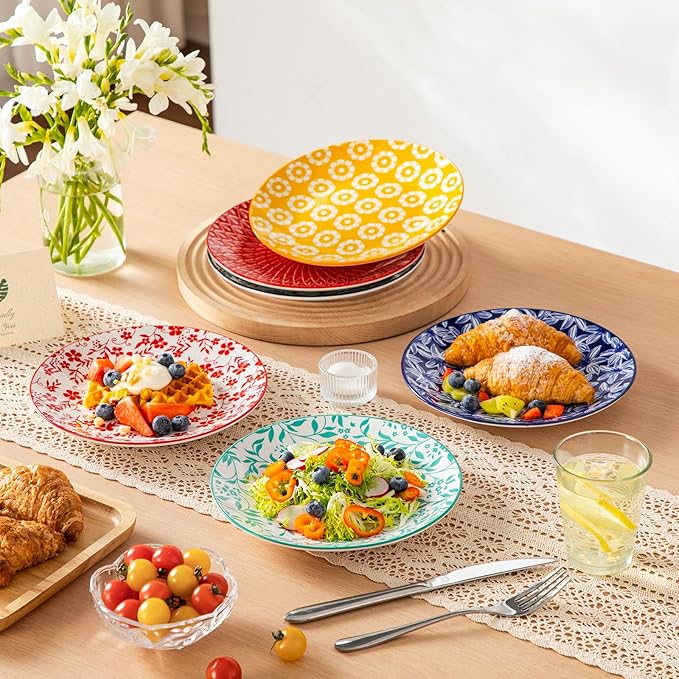 vancasso Ceramic Salad Plates Set of 6, Small Vintage 8.25 Inch Plate Set of 6 for Kitchen, Porcelain ColorfulDessert Plates for Kitchen, Microwave Oven Dishwasher Safe, Vintage Gift, Muted