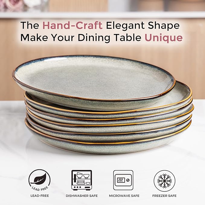 AmorArc Ceramic Dinnerware Sets,Handmade Reactive Glaze Stoneware Plates and Bowls Sets,Highly Scratch Resistant | Dishwasher & Microwave Safe Dishes Set,Service for 8 (24pc)