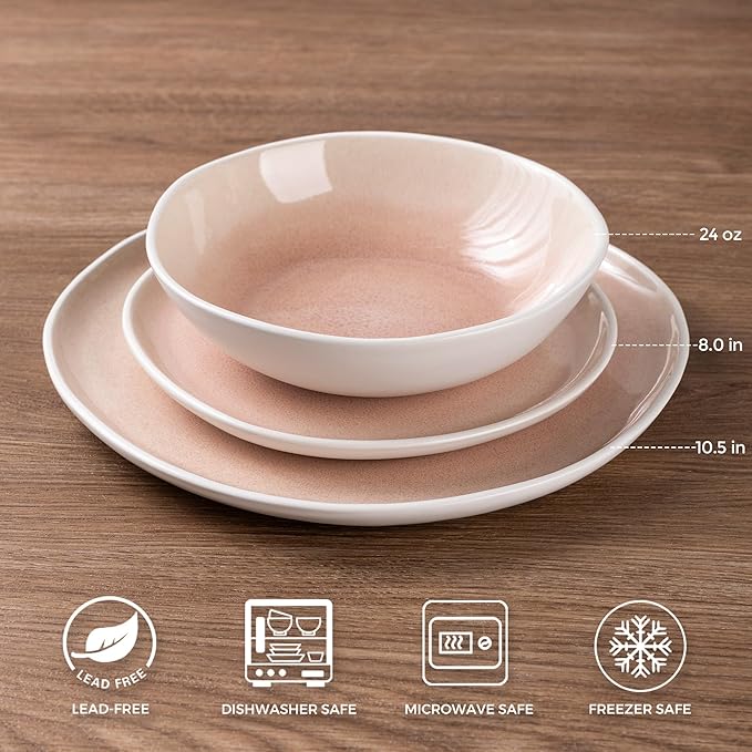 AmorArc Ceramic Dinnerware Sets,Handmade Reactive Glaze Stoneware Plates and Bowls Sets,Highly Scratch Resistant | Dishwasher & Microwave Safe Dishes Set,Service for 8 (24pc)
