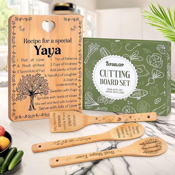 Yaya Gifts - "Recipe for a Special Yaya" Yaya Gifts for Grandma Cutting Board Set, Bamboo-Made Engraved Utensil Set Gifts for Yaya Cutting Board, Best Yaya Ever Gifts.