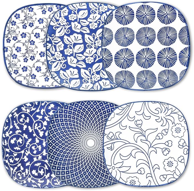 Selamica Porcelain Small Plates - 6 inch Dessert & Appetizer Plates, Microwave & Dishwasher Safe, Set of 6, Vintage Blue