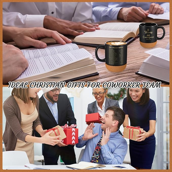 24 Set Christian Mugs Mothers Day Gifts Bulk Ceramic Coffee Cups with Bible Verses Religious Gifts for Church Office Women Men Employee Coworker Appreciation Mugs, 15 oz (Black)