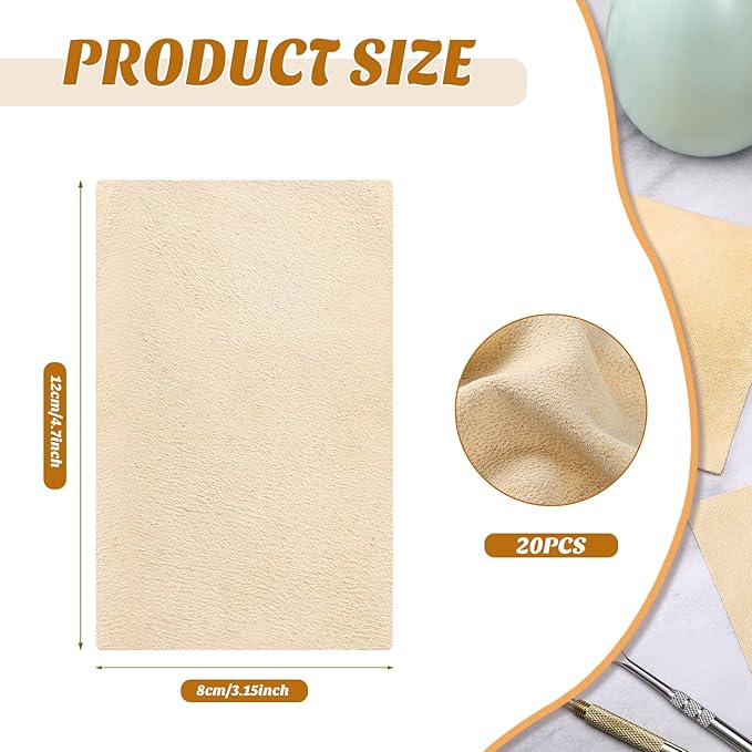 Potchen 20 Pieces Pre Cut Chamois for Smoothing Pot Rim Chamois Clay Soft Cloth Pottery Tool Kit Ceramic Pottery Tools and Supplies Ceramics Trimming Tools