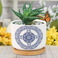 Planters Ceramic Chinese Style Blue And White Porcelain Print Ceramic Pots with Drainage Holes Round Flowerpot Bamboo Tray Plant Pots for Succuelnt And Little Snake Plants Pots for Nana Grandma