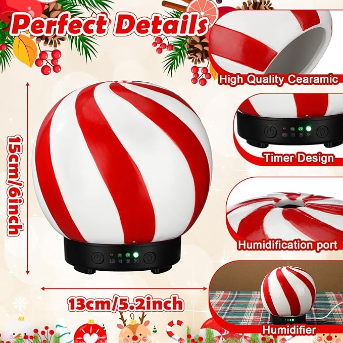 Ceramic Candy Diffuser Christmas Essential Oil Diffuser Gifts 120ml Holiday Present for Essential Oil Small Aromatherapy Humidifier Warmer for Home Office Decorations