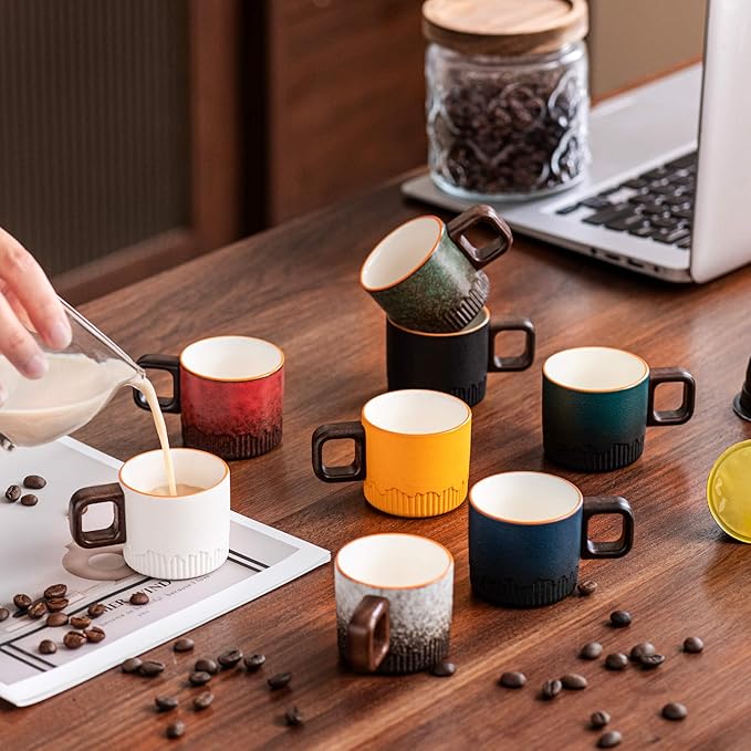 Espresso Cups Set of 2, 2 oz Ceramic Espresso Cups, Demitasse Cups for Tea or Coffee (Black)