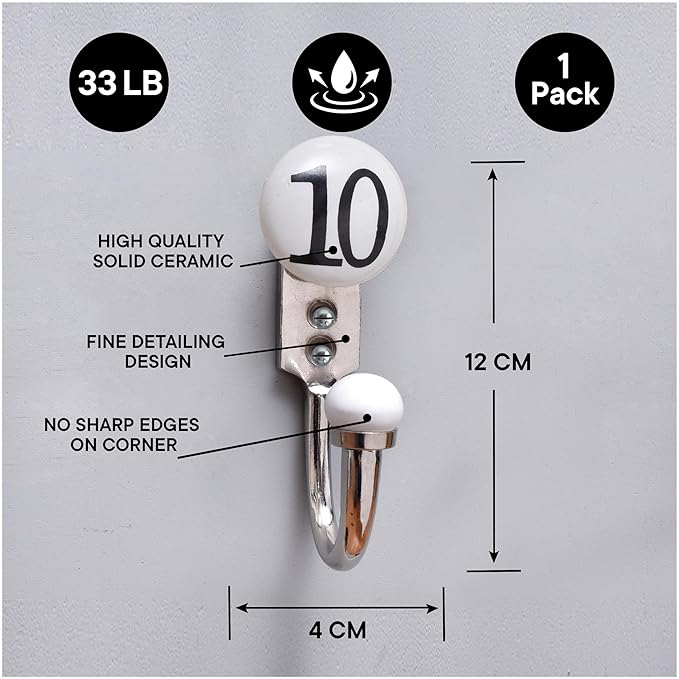 IndianShelf Ceramic, Zinc Decorative Cute Hooks for Hanging Coats, Jackets, Leash, Hat, Towel, Backpack, Purse, Handbag for Laundry Room Décor[White]