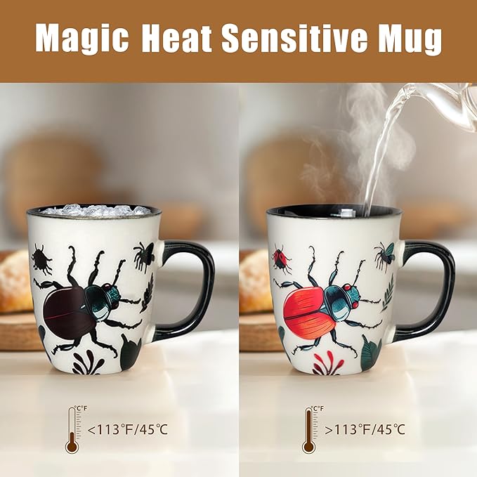 16 oz Beetle Mug - Color Changing Ceramic Coffee Cup for Insect Lovers - Novelty Bug Themed Gift for Men and Women