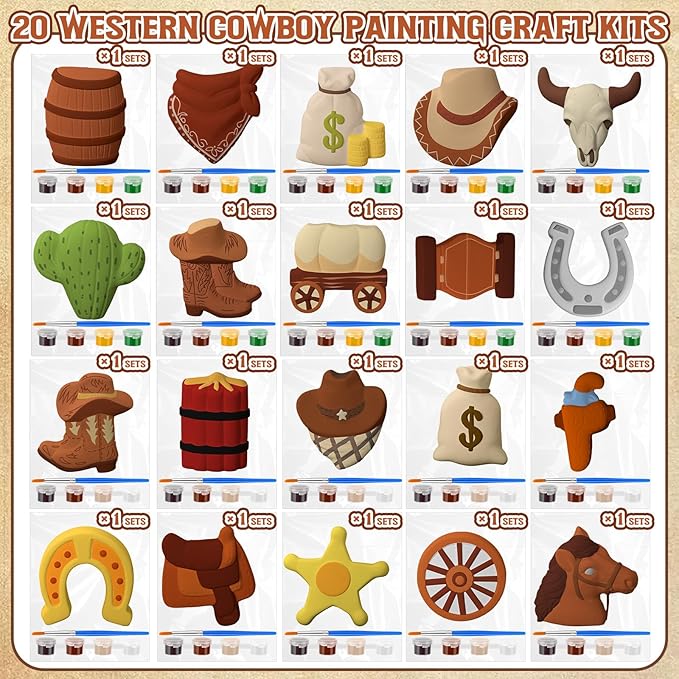 Simgoing 20 Set Cowboy Ceramics to Paint Ready to Paint Your Own Ceramic Cowboy DIY Western Paintable Statues Craft with Brush Palette for Adult Western Table Centerpieces Decorations