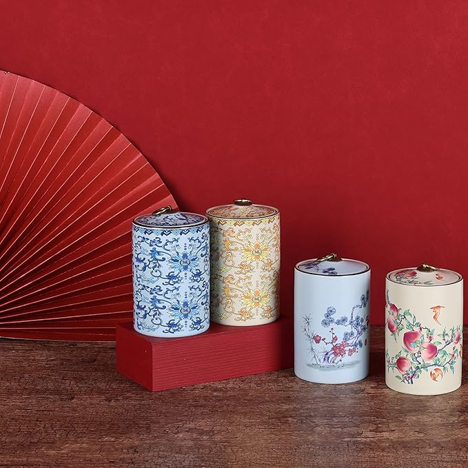 Chinoiserie Porcelain Decorative Jar with Lid,Home Decor Accent, Kitchen Canning Container, Jar for Loose Tea, Pen Holder,21oz Ceramic Vase & Storage Jar (FQM Jar)