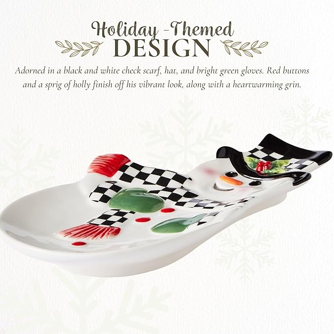 Spode Christmas Tree Snowman Dish, Dolomite Plate - Collectible Christmas Tableware, Ceramic Serveware & Party Plate for Holiday Celebrations - Dishwasher & Microwave Safe