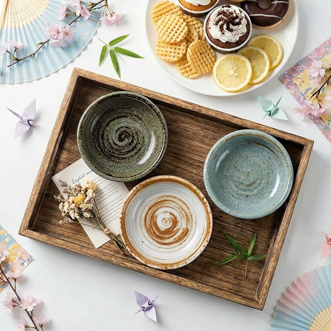 clothmile 3 Pieces Vintage Sauce Dishes 3 Inch Handmade Kiln Glazed Sauce Dishe Asian Chinese Ceramic Side Bowl for Sushi Sauce Snack Pinch Home Kitchen Decor Housewarming Gift