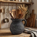 Rustic Kitchen Utensil Holder with Handle,7.48" H Ceramic Vintage Utensil Crock for Countertop, Farmhouse Kitchen Decoration Ceramic Pot for Spatulas Spoons Tongs(Classic,Antique Black Gold)